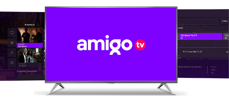 3 televisoes sobrepostas com serviço amigo tv