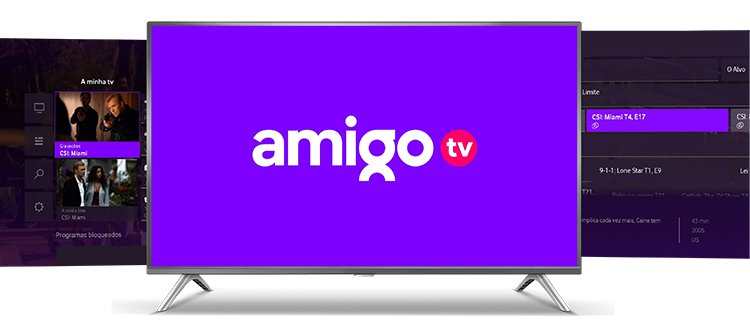 3 televisoes sobrepostas com serviço amigo tv